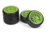 #160247 Falken Azenis Drift Tire Premounted on HRE C90 Wheel Green (6mm OS) 4pcs